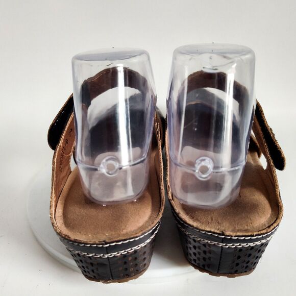 L'Artiste Clogs Mary Janes Size 8.5 / 39 Perforated Black Slip On Leather Boho - Picture 3 of 11